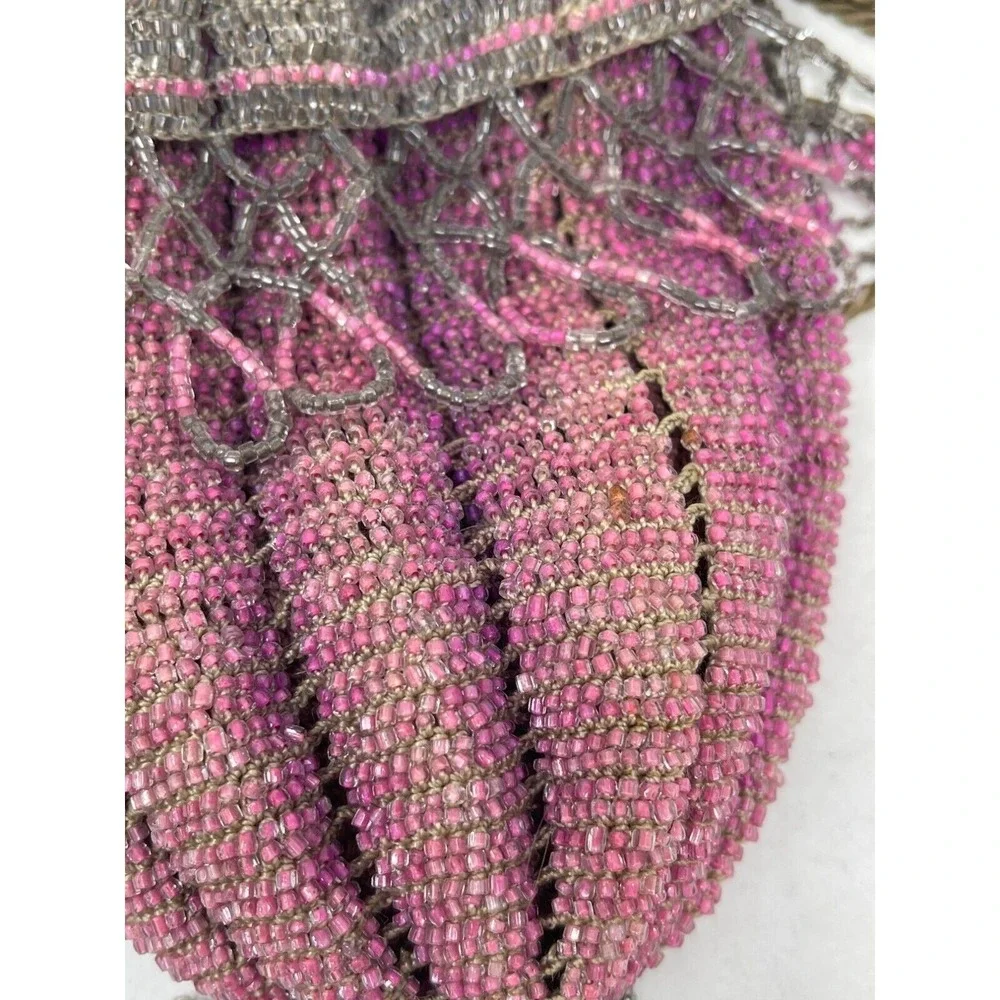 Glass Bead Drawstring Flapper Purse Manganese‎ Cadmium 1920s Purple UV Reactive